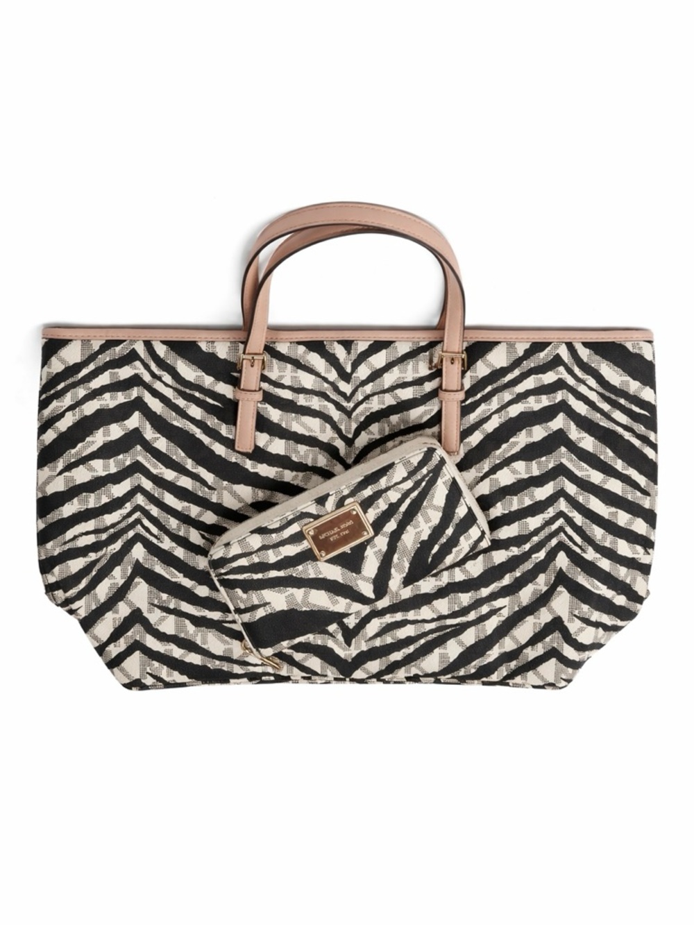 Michael Kors Zebra-Print Tote with Matching Pouch - Black & Beige